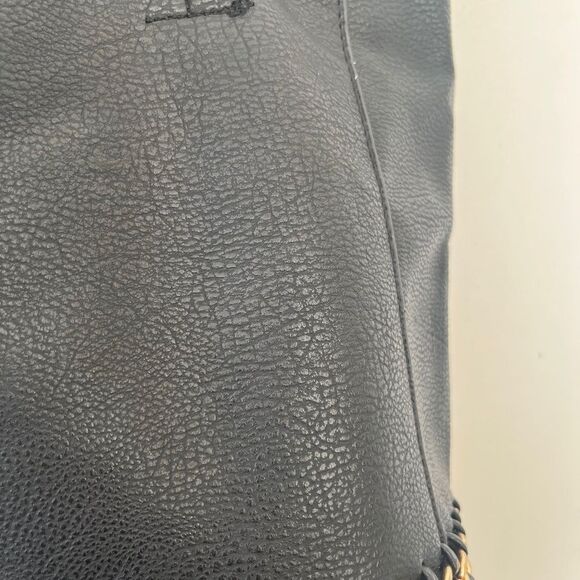 VTG Le Chateau Black Pebble Leather Chain Link Bucket Shoulder Bag Purse - Picture 4 of 11